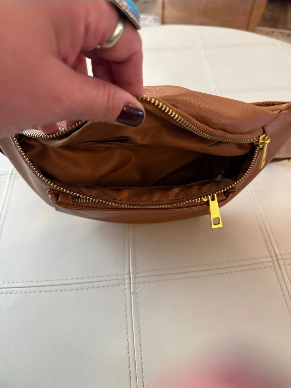 Fawn Design Tan Leather Crossbody Belt Bag with Gold Hardware - Picture 2 of 4